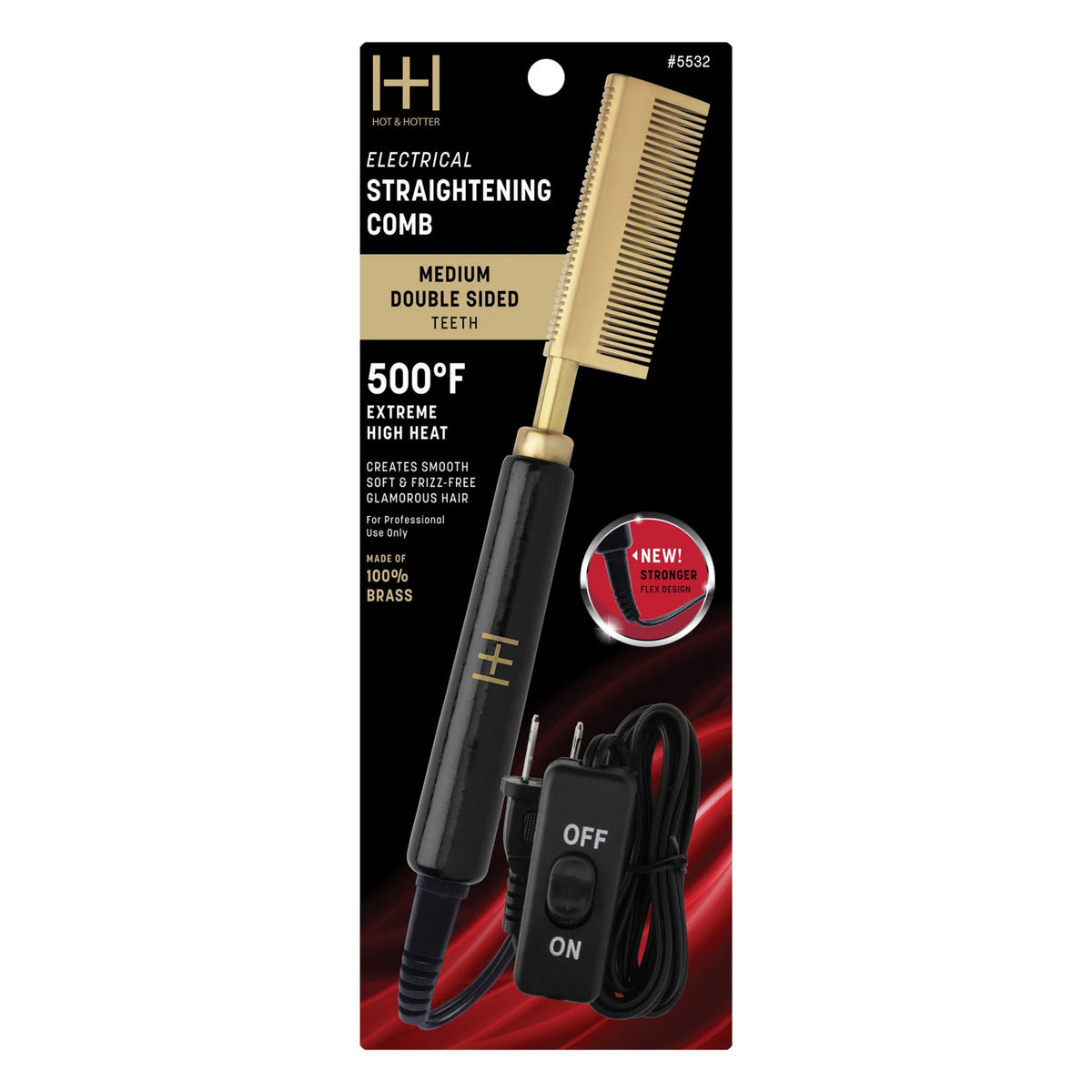 Hot & Hotter Electrical Straightening Comb Medium Double Sided Teeth #5532