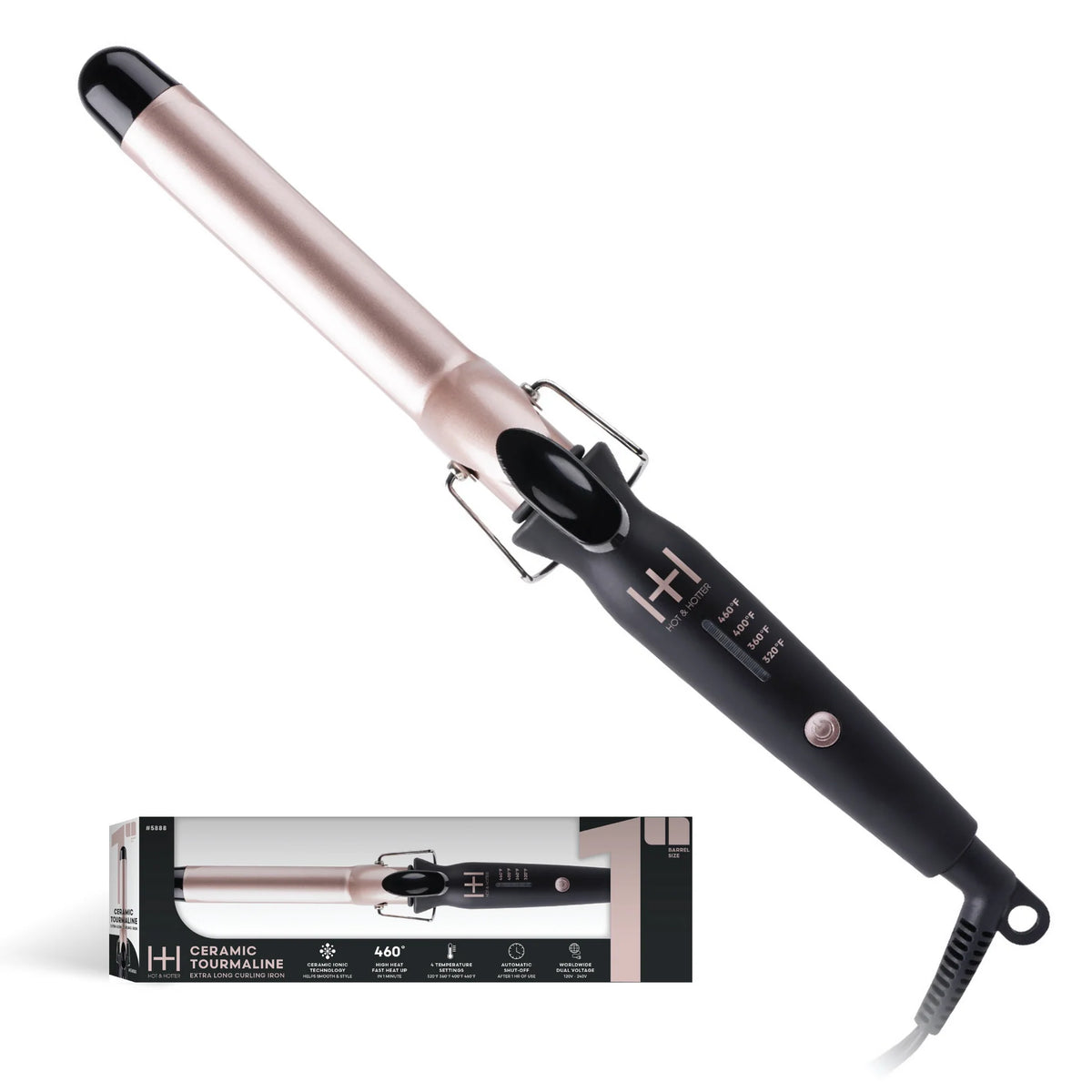 Hot & Hotter Ceramic Tourmaline 1'' Extra Long Curling Iron #5888