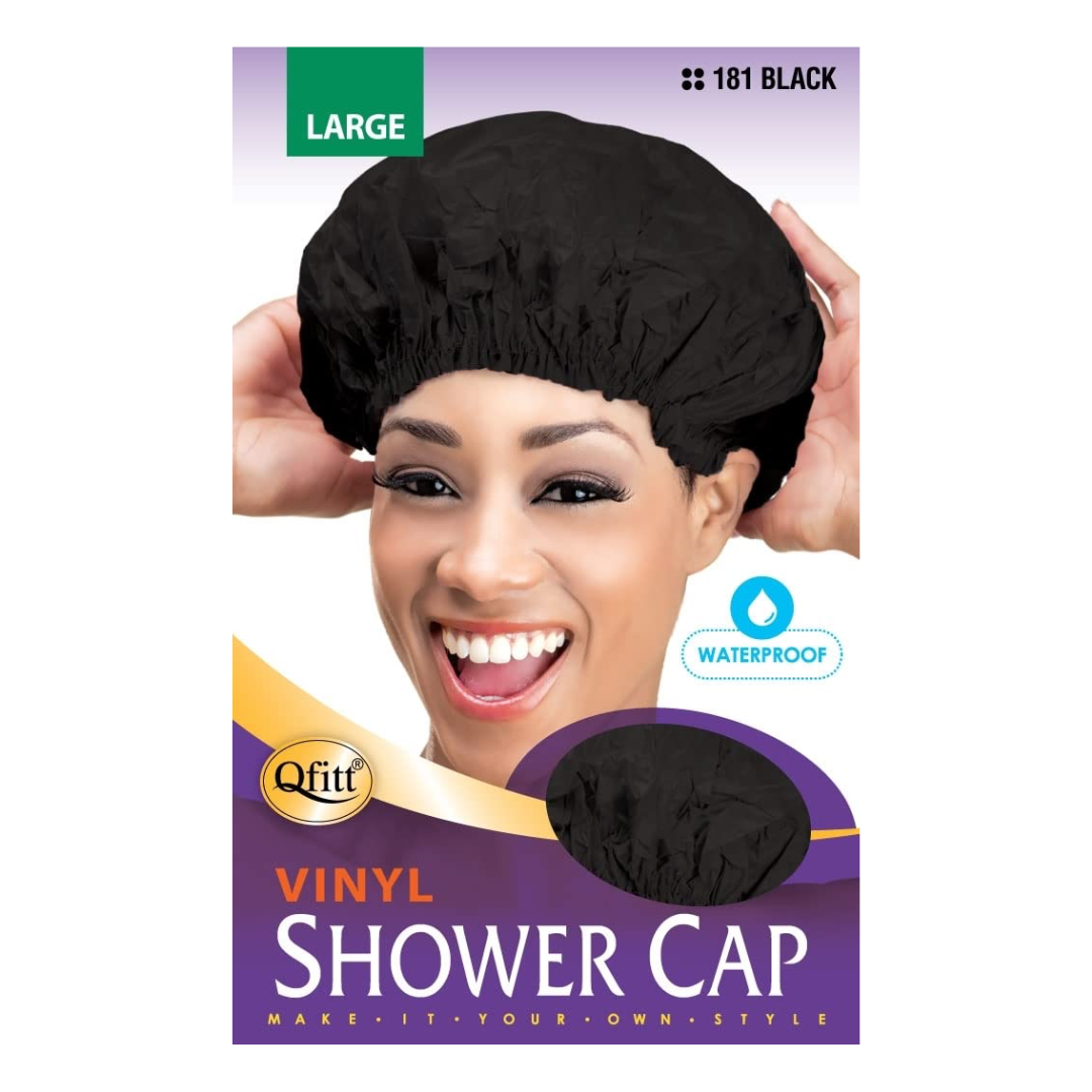Q-Fitt Vinyl Large Shower Cap, BLACK
