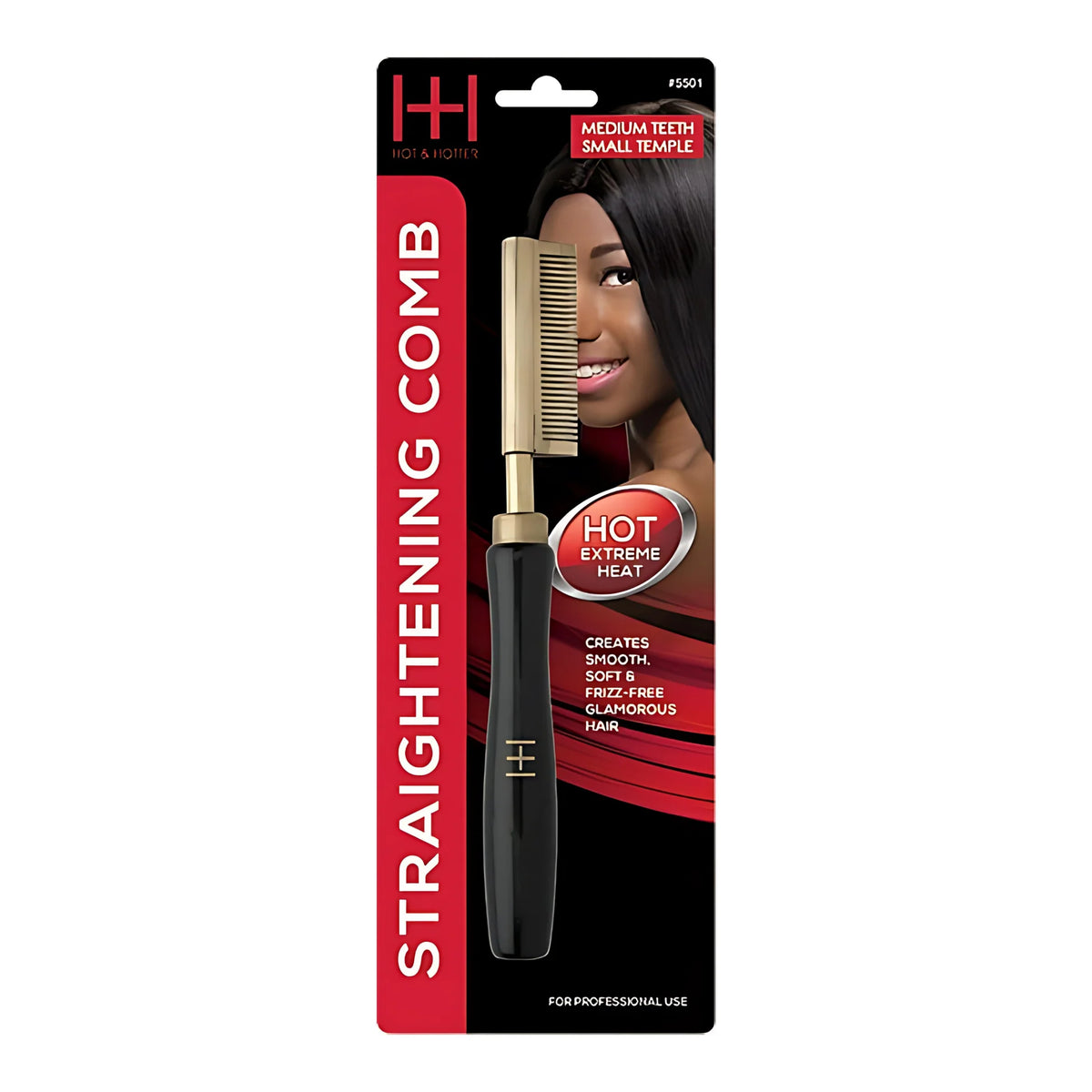 HOT & HOTTER PRESSING COMB - MEDIUM TEETH SMALL TEMPLE #5501