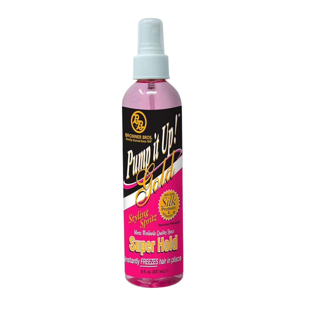 BRONNER BROS PUMP IT UP GOLD SUPER HOLD SPRAY 8 OZ