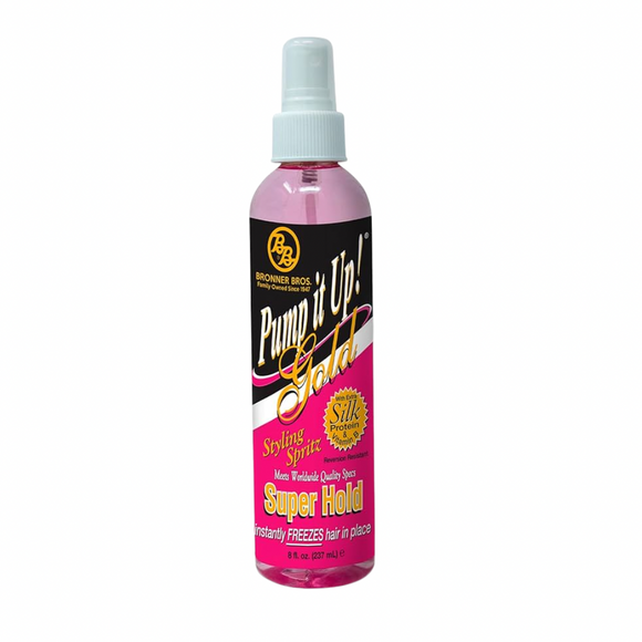 BRONNER BROS PUMP IT UP GOLD SUPER HOLD SPRAY 8 OZ