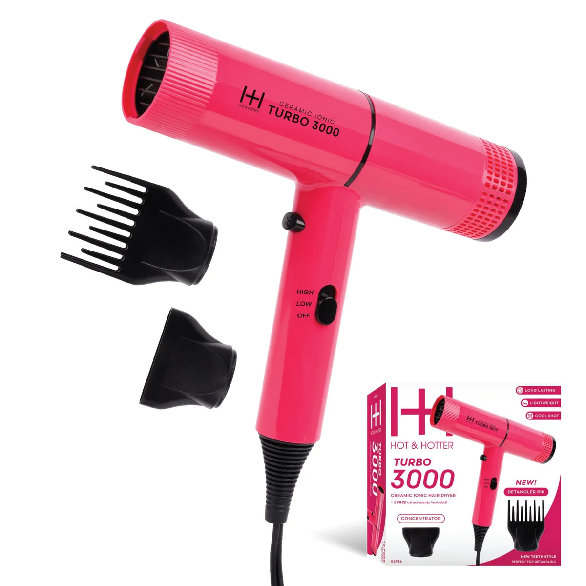 HOT & HOTTER TURBO 3000 PINK CERAMIC IONIC HAIR DRYER #5926