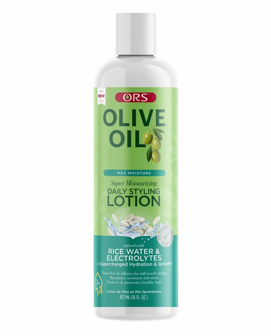 ORS OLIVE OIL SUPER MOIST DAILY STYLING LOTION W/ RICE WATER & ELECTROLYTES 16 OZ
