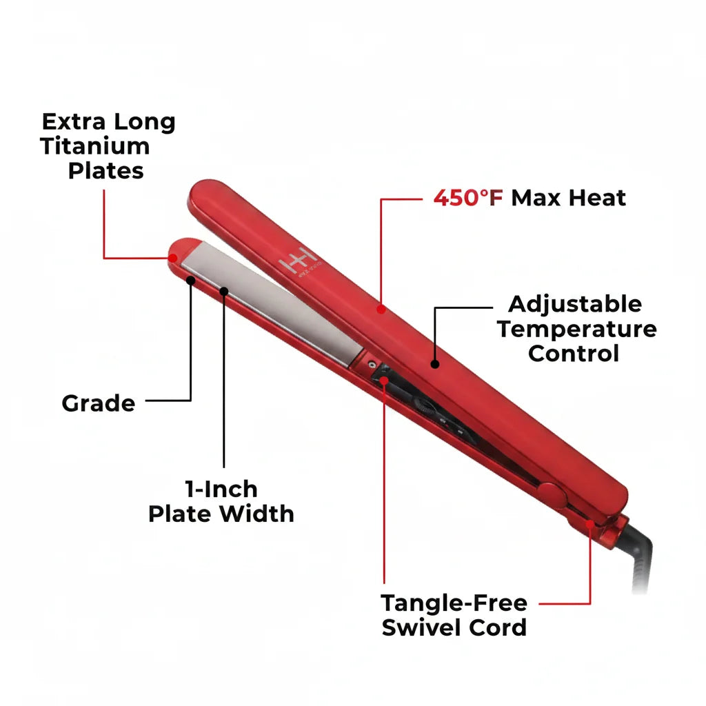 Hot & Hotter Titanium Flat Iron 1'' Extra Long Plates